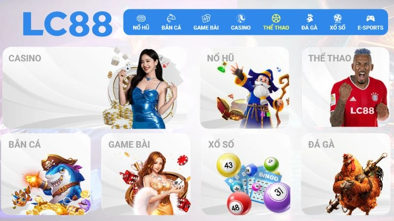 Kho game LC88 với 8 danh mục giải trí